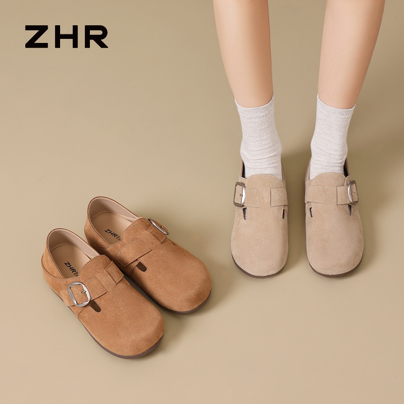 13785042.【ZHR则则】勃肯鞋圆头魔术贴平底女鞋[牛纤绒]