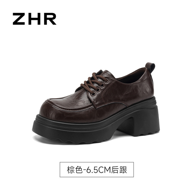 13785036.【ZHR则则】深口单鞋圆头系带厚底女鞋[PU]