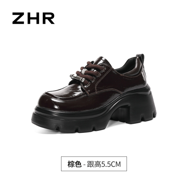 13785029.【ZHR则则】深口单鞋圆头系带厚底女鞋[PU]