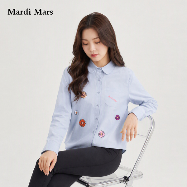 13785186.Mardi.Mars潮牌女士纯棉翻领透气亲肤长袖衬衫简约百搭休闲上衣