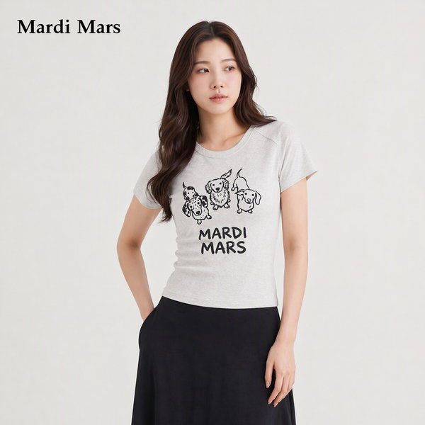 13785522.Mardi.Mars潮牌女士韩系三只小狗印花短袖T恤宽松百搭显瘦上衣