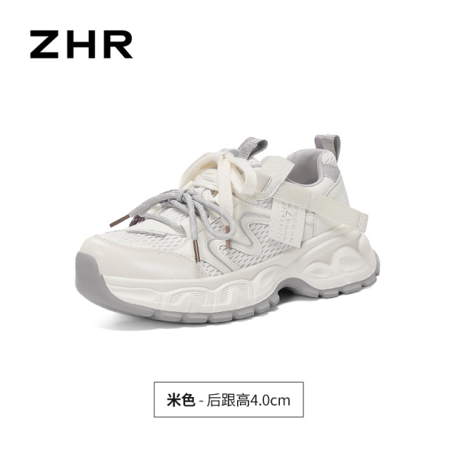 13785035.【ZHR则则】老爹鞋圆头系带厚底女鞋[PU+网布]