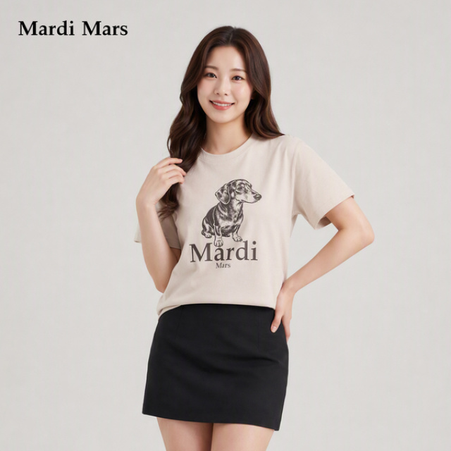 13785525.Mardi.Mars潮牌女士韩系腊肠狗印花纯棉T恤圆领宽松百搭休闲短袖