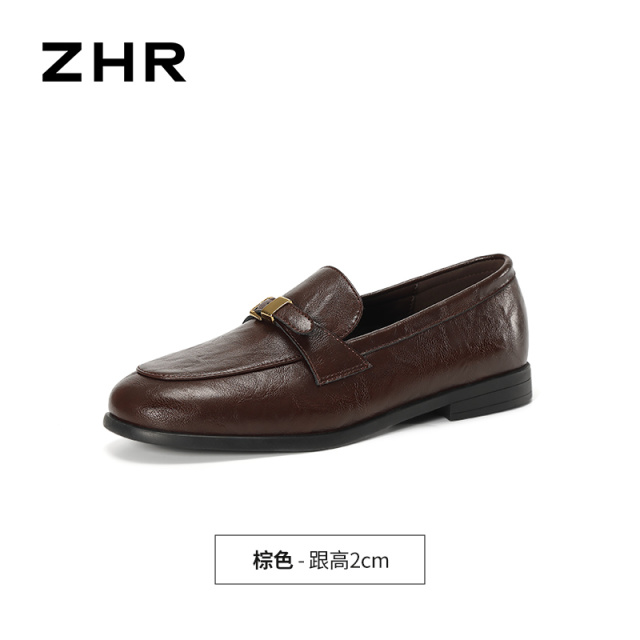 13785046.【ZHR则则】平底乐福鞋圆头套脚平底女鞋[牛剖层移膜革]