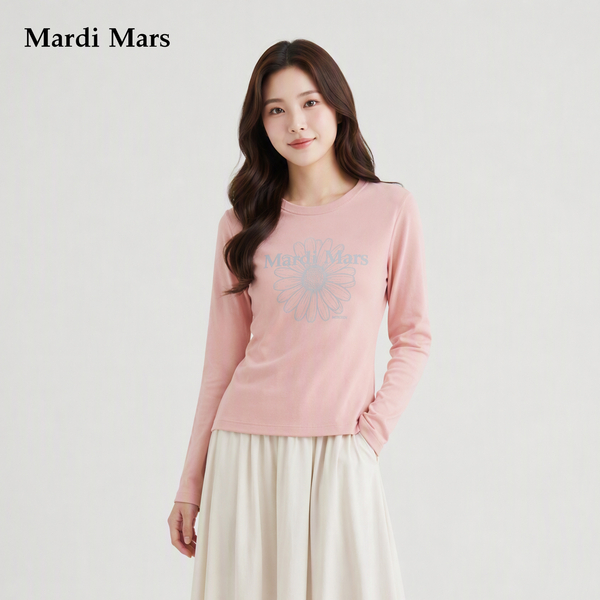 13785189.Mardi.Mars潮牌女士韩系小雏菊印花长袖T恤弹力舒适圆领打底衫