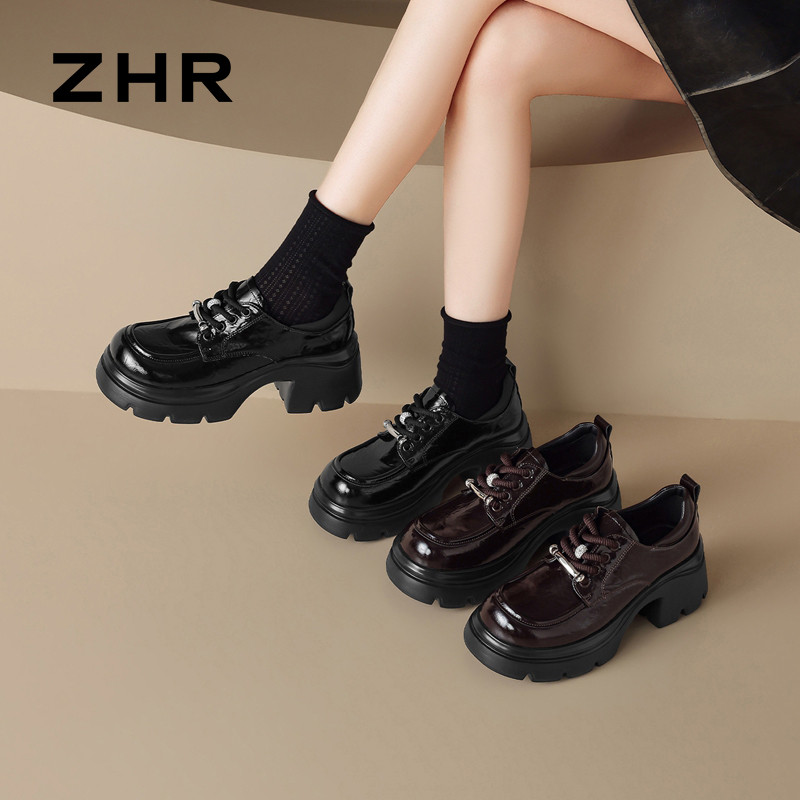 13785029.【ZHR则则】深口单鞋圆头系带厚底女鞋[PU]