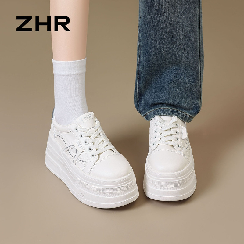 13785018.【ZHR则则】厚底小白鞋圆头系带厚底女鞋[猪皮软垫]