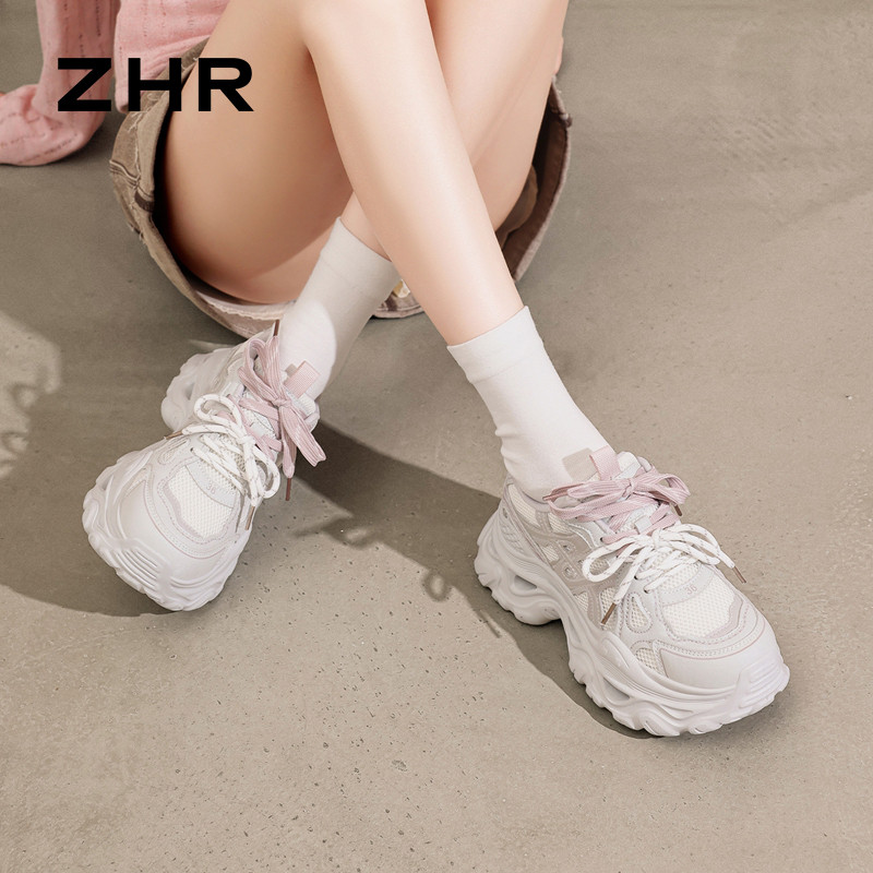 13785022.【ZHR则则】老爹鞋圆头系带厚底女鞋[超纤+网布]