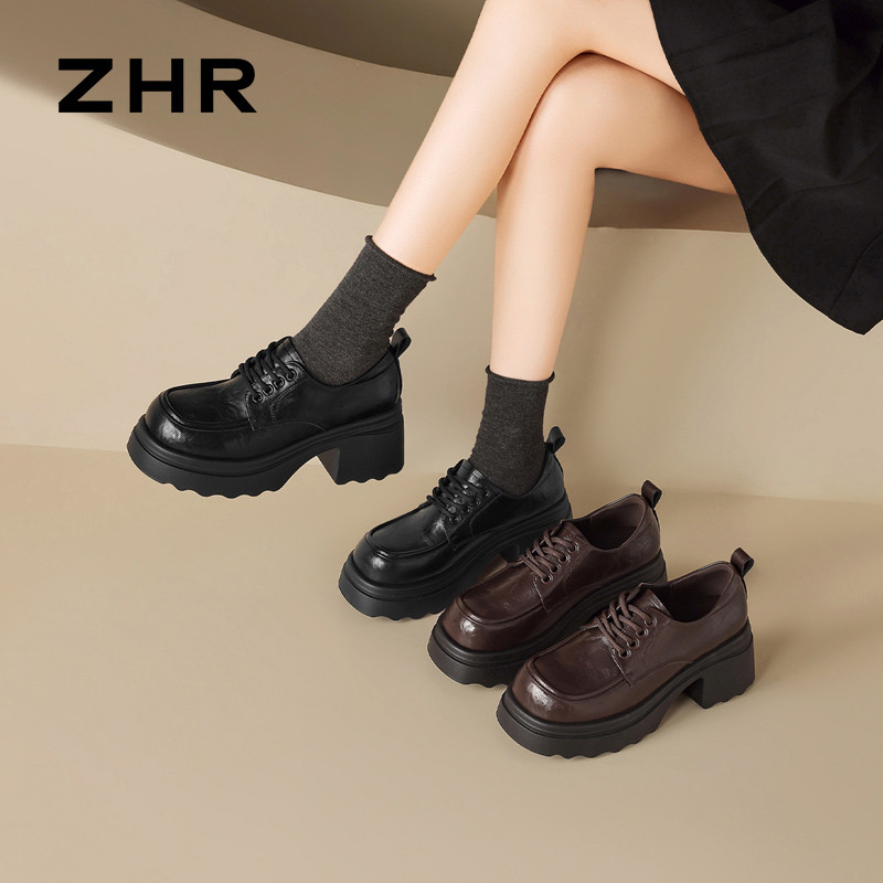 13785036.【ZHR则则】深口单鞋圆头系带厚底女鞋[PU]