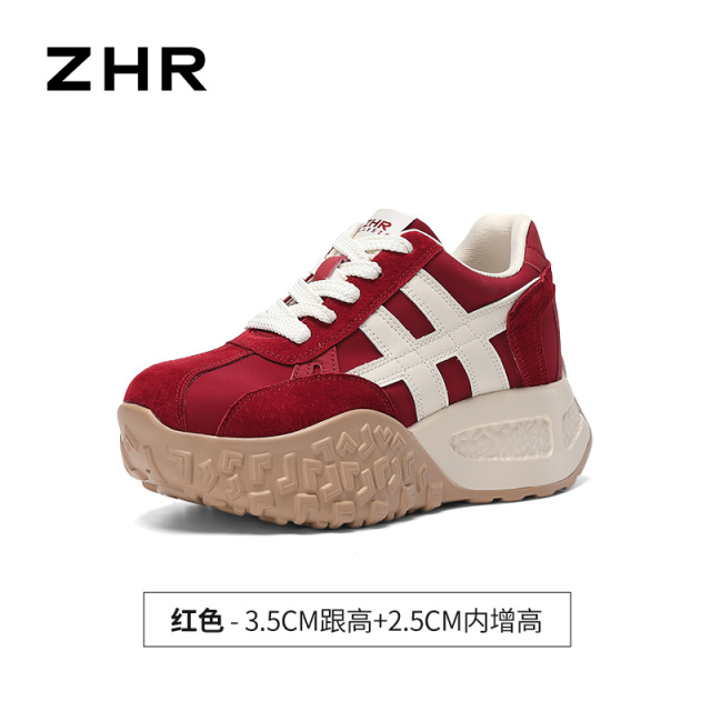 13785017.【ZHR则则】内增高阿甘鞋圆头系带厚底女鞋[雨伞布+猪巴戈+PU]