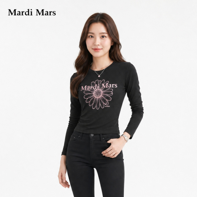 13785189.Mardi.Mars潮牌女士韩系小雏菊印花长袖T恤弹力舒适圆领打底衫