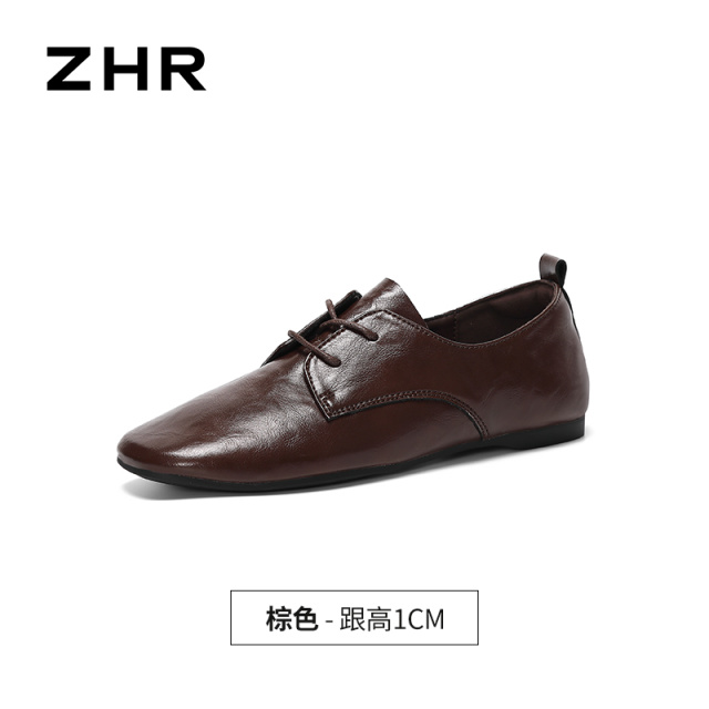 13835973.【ZHR则则】深口单鞋圆头系带平底女鞋[羊剖层移膜革]