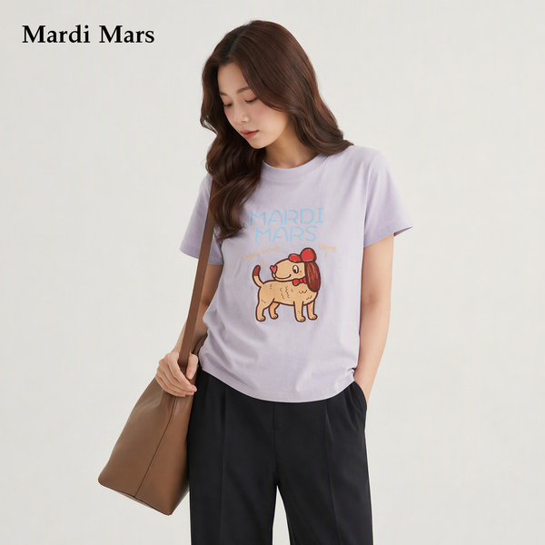 13785521.Mardi.Mars潮牌女士韩系甜美风可爱小狗印花纯棉百搭短袖T恤