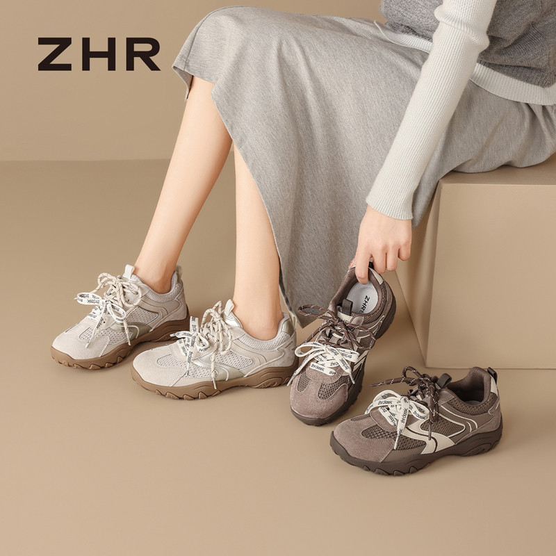 13785010.【ZHR则则】阿甘鞋圆头系带平底女鞋[网布+头层猪皮+超纤]