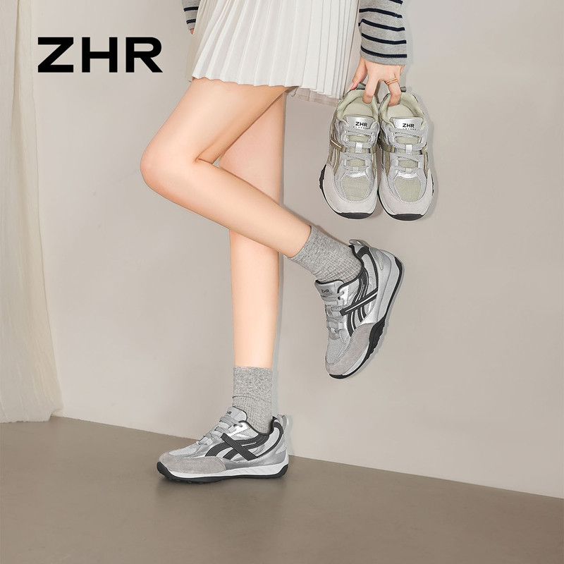 13785012.【ZHR则则】阿甘鞋圆头系带平底女鞋[超纤+PU+网布+头层猪皮]