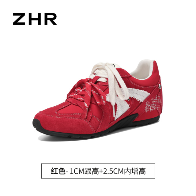 13785013.【ZHR则则】薄底德训鞋圆头系带内增高女鞋[头层猪皮+雨伞布]