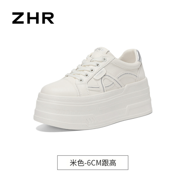 13785018.【ZHR则则】厚底小白鞋圆头系带厚底女鞋[猪皮软垫]
