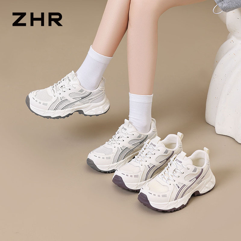 13785008.【ZHR则则】老爹鞋圆头系带厚底女鞋[超纤+网布]