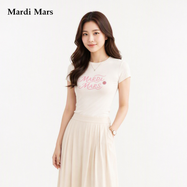 13785520.Mardi.Mars潮牌女士夏季韩系柔软舒适雏菊点缀字母印花短袖T恤