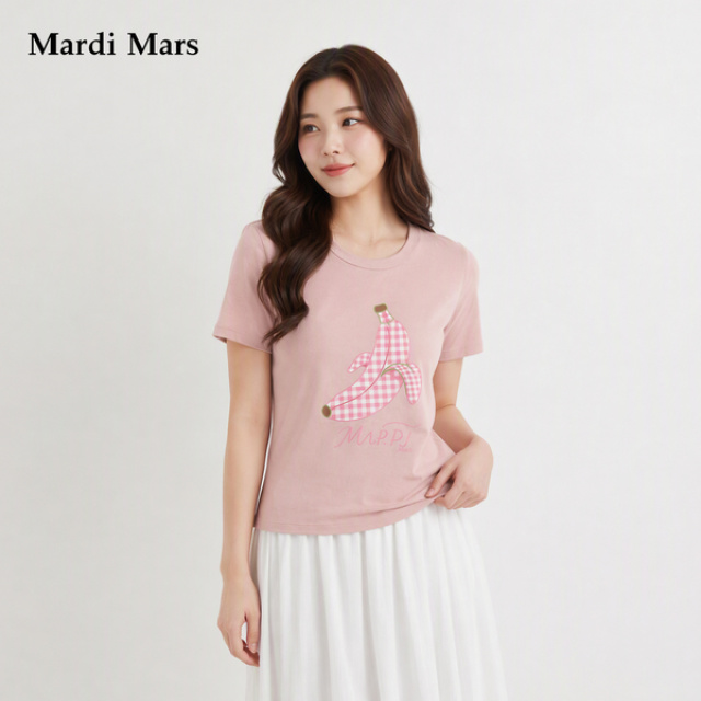 13785530.Mardi.Mars潮牌女士格纹香蕉印花纯棉短袖T恤夏季宽松百搭上衣