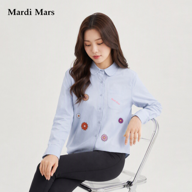 13785186.Mardi.Mars潮牌女士纯棉翻领透气亲肤长袖衬衫简约百搭休闲上衣