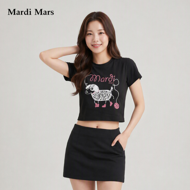 13785528.Mardi.Mars潮牌女士纯棉腊肠狗图案印花透气柔软舒适百搭短袖上衣