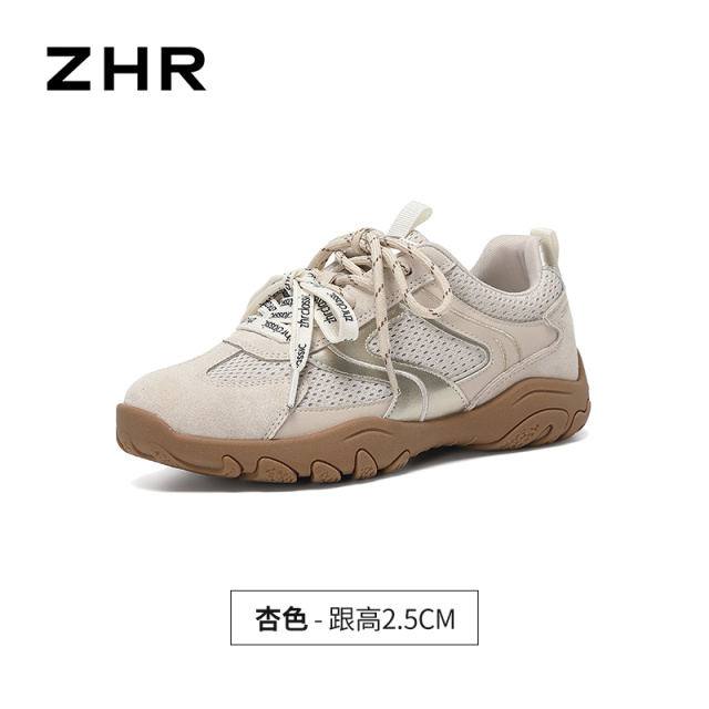 13785010.【ZHR则则】阿甘鞋圆头系带平底女鞋[网布+头层猪皮+超纤]