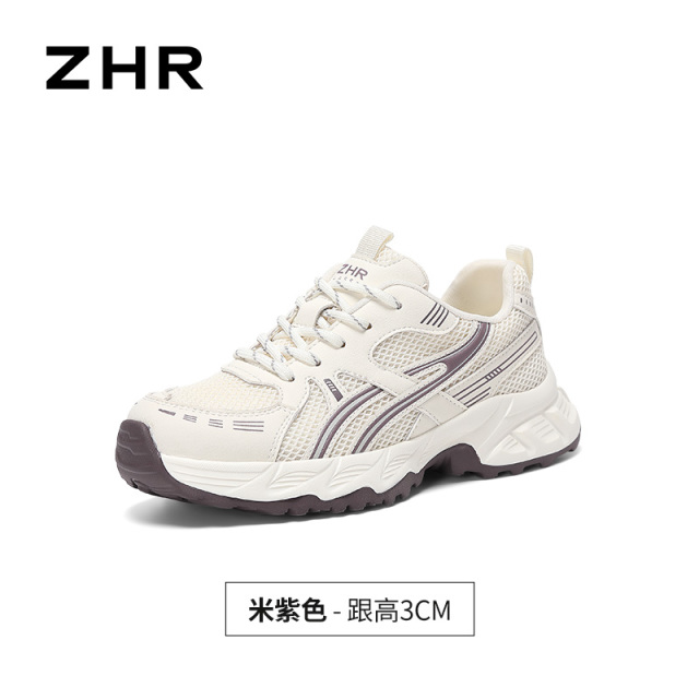 13785008.【ZHR则则】老爹鞋圆头系带厚底女鞋[超纤+网布]