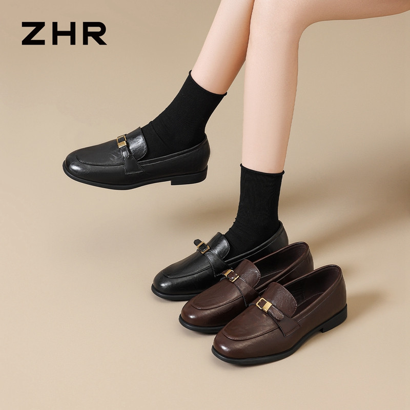 13785046.【ZHR则则】平底乐福鞋圆头套脚平底女鞋[牛剖层移膜革]