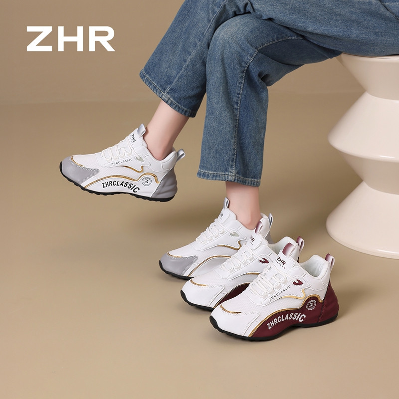 13835516.【ZHR则则】内增高老爹鞋圆头系带厚底女鞋[超纤+网布+无]