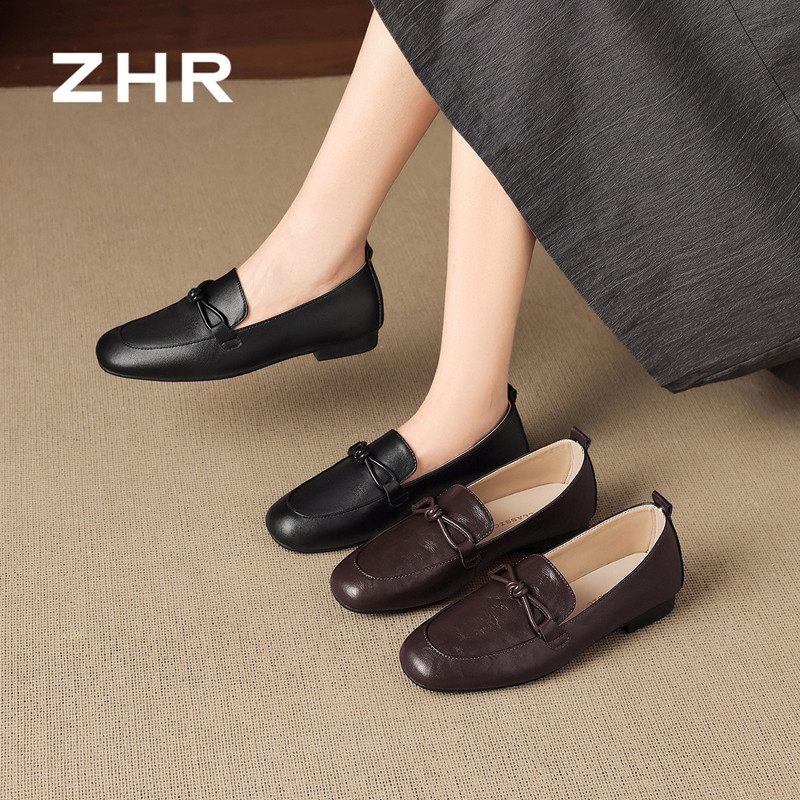 13785040.【ZHR则则】平底乐福鞋圆头系带平底女鞋[猪皮软垫]