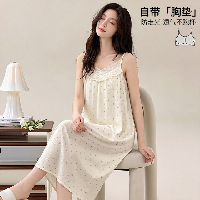 13787519.品彩【亲肤云朵棉】法式公主风带胸垫睡裙可外穿96634