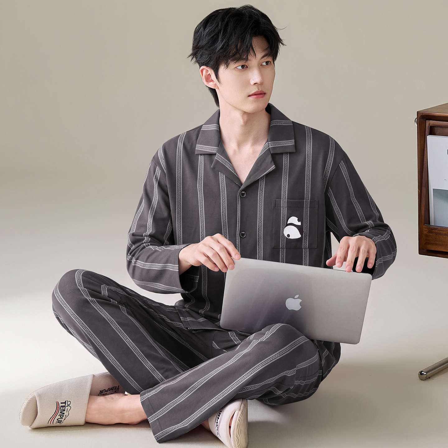 13789083.猫人纯棉男士睡衣男春秋季四季通用可外穿全棉家居服套装