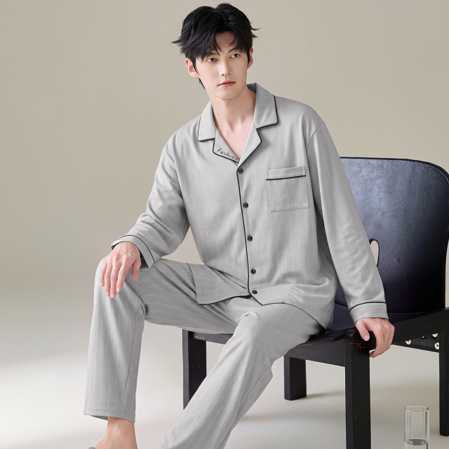 13789063.猫人男士纯棉长袖春秋季睡衣男款大码可外穿家居服套装