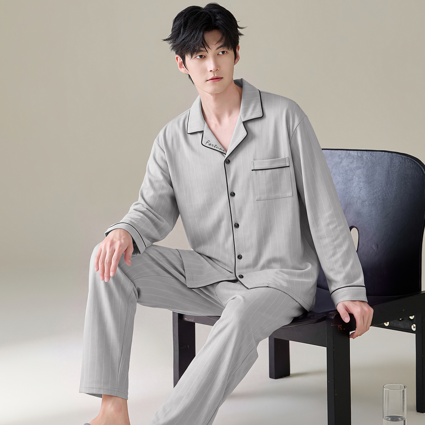 13789063.猫人男士纯棉长袖春秋季睡衣男款大码可外穿家居服套装