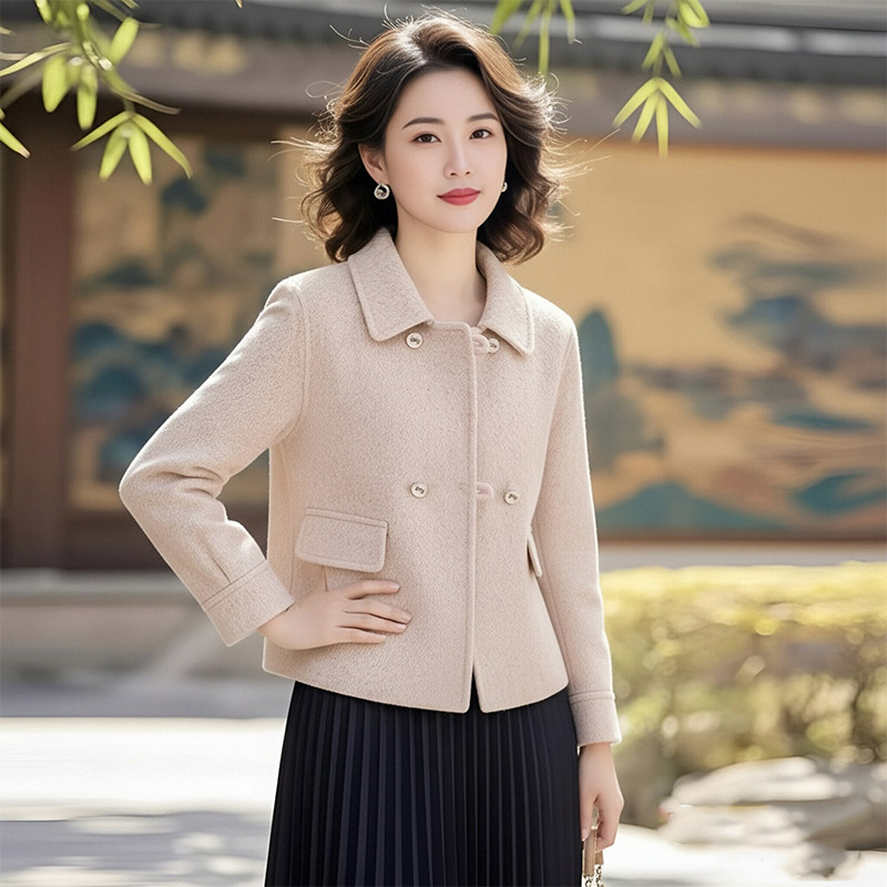 13790340.妈妈装高级感翻领时尚羊毛双面呢外套J8HFG6925