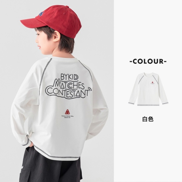 13789133.男童长袖T恤春秋款轻量字母印花插肩袖儿童舒适亲肤透气百搭上衣