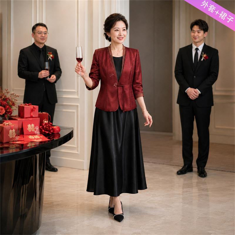 13790374.妈妈装高级感中式国风外套+裙子时尚礼服套装J8HYM8508