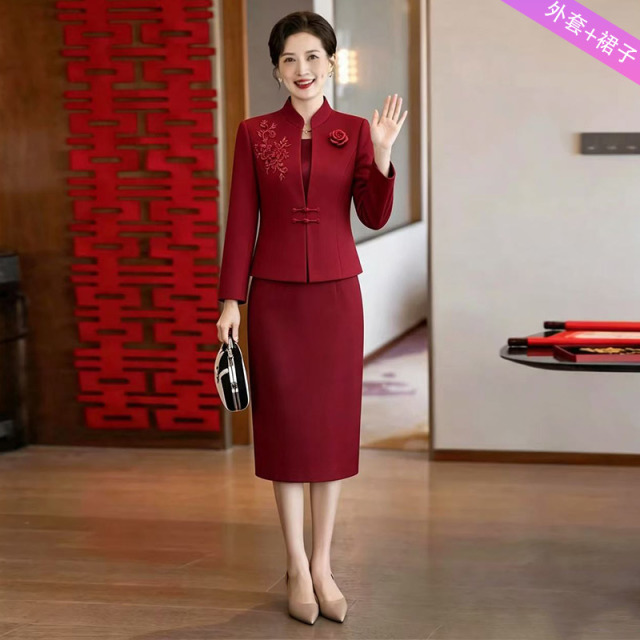 13790373.妈妈装中式国风外套+裙子时尚喜庆礼服两件套装J8HRL9503