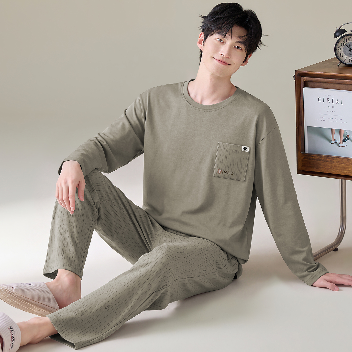 13788761.猫人男士睡衣男款秋冬季纯棉长袖长裤柔软亲肤家居服套装