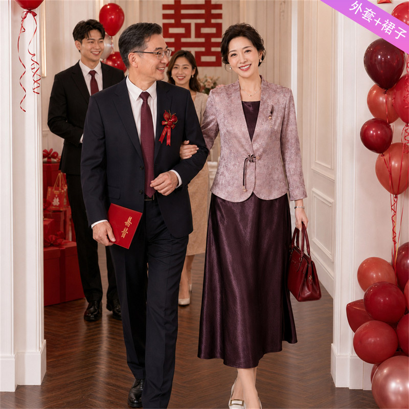13790386.妈妈装高级感中式国风外套+裙子时尚礼服套装J8HYM8615