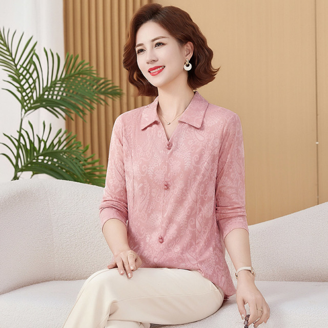 13790360.妈妈装翻领提花时尚衬衫J8HYBH327