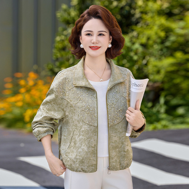 13790016.妈妈装拼色提花高级感时尚外套J8HXX961