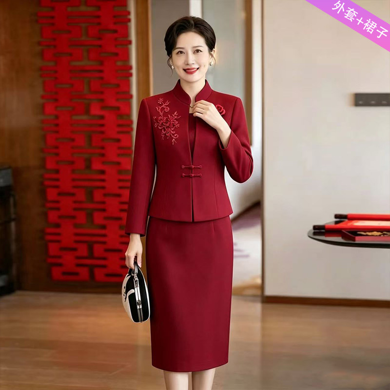 13790373.妈妈装中式国风外套+裙子时尚喜庆礼服两件套装J8HRL9503