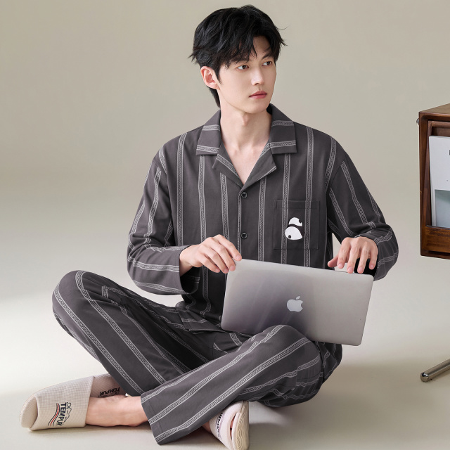 13789083.猫人纯棉男士睡衣男春秋季四季通用可外穿全棉家居服套装