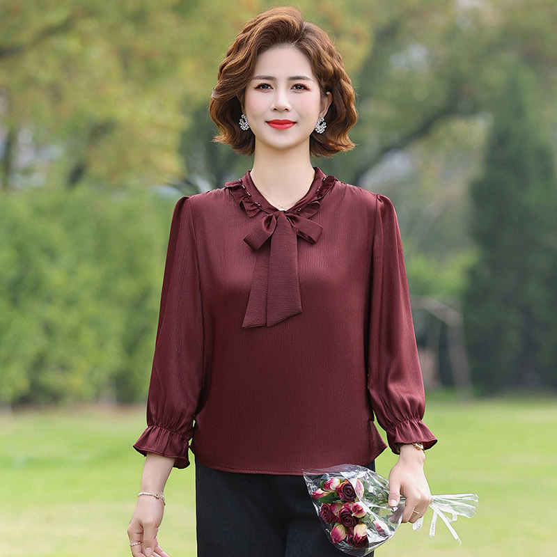 13790332.妈妈装设计感系带领时尚T恤小衫J8HLYF6308