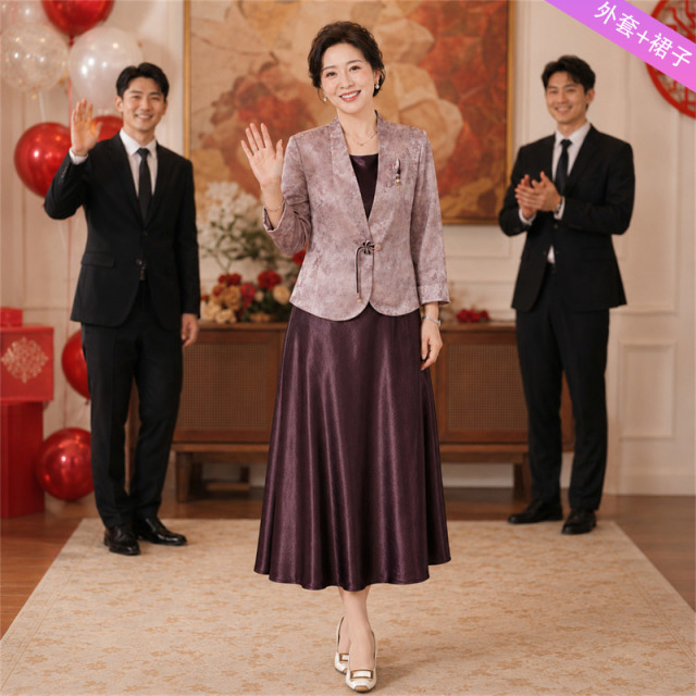 13790386.妈妈装高级感中式国风外套+裙子时尚礼服套装J8HYM8615
