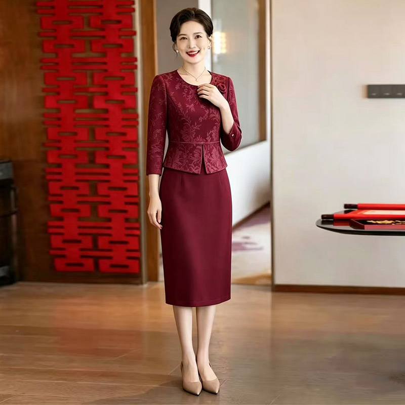 13790347.妈妈装中式拼接假两件时尚喜庆礼服连衣裙J8HRL9399