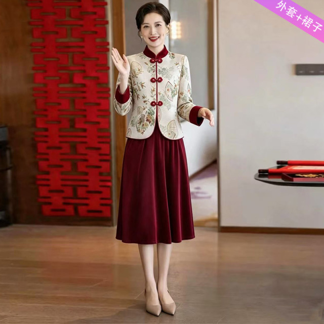 13790376.妈妈装中式国风外套+裙子时尚喜庆礼服两件套装J8HRL9501