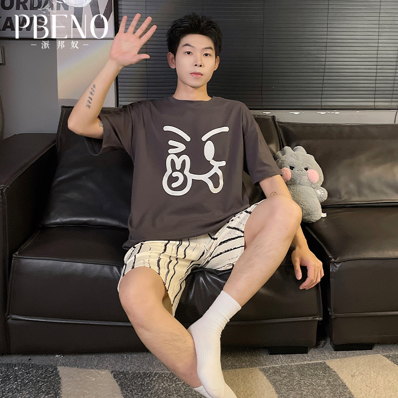 13792350.派邦奴夏季男士舒适圆领套头款短袖短裤睡衣套装ck